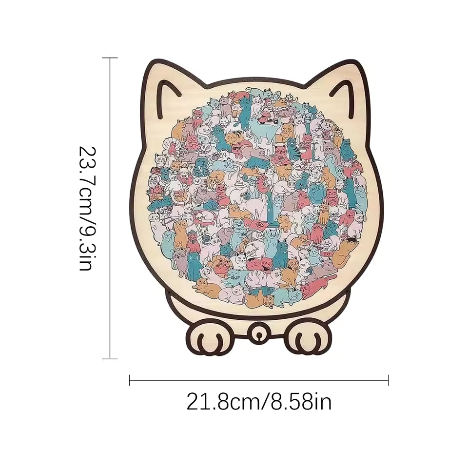 135 PC Cat-shaped Wooden Jigsaw Puzzle Unique Irregular Puzzle Pieces Game Birthday Xmas Gifts for Cat Lovers Home Decorations