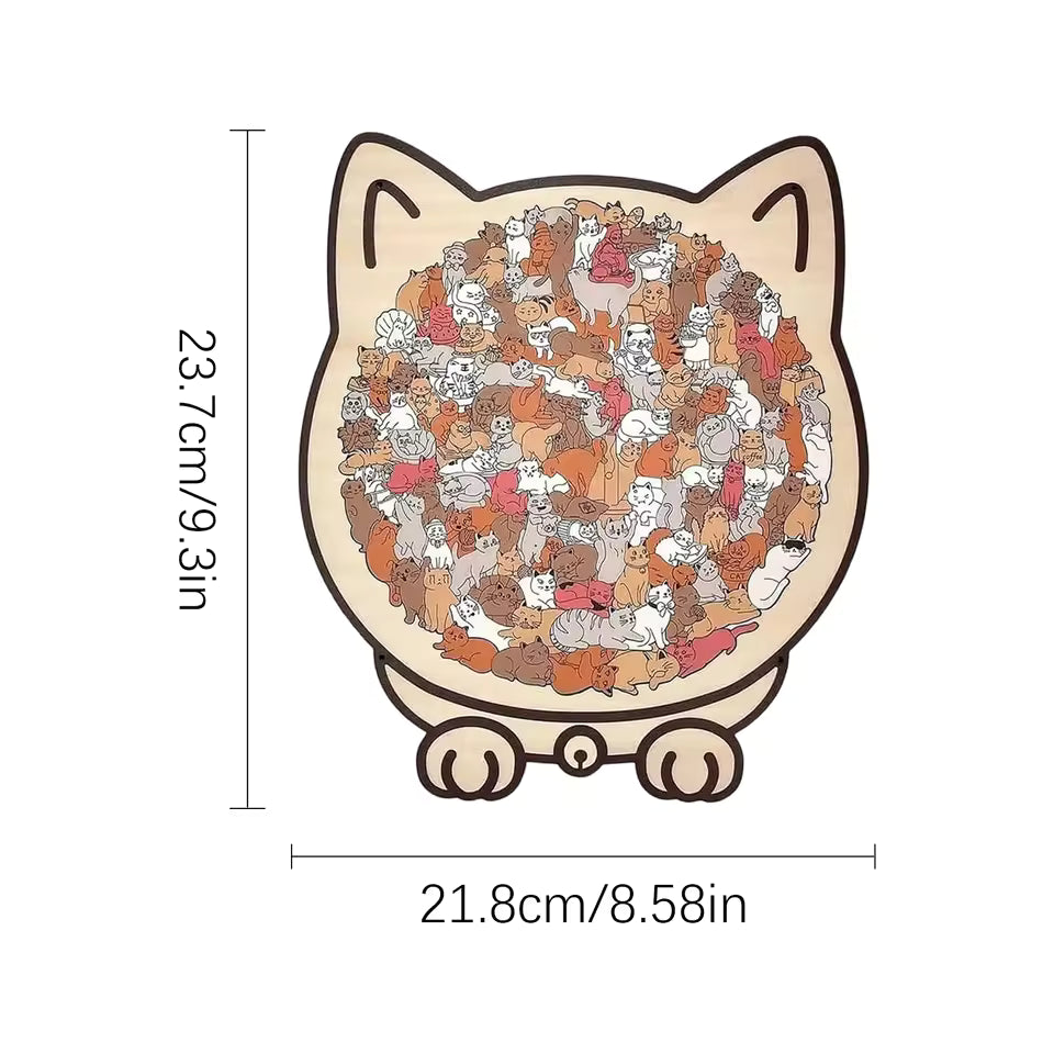 135 PC Cat-shaped Wooden Jigsaw Puzzle Unique Irregular Puzzle Pieces Game Birthday Xmas Gifts for Cat Lovers Home Decorations
