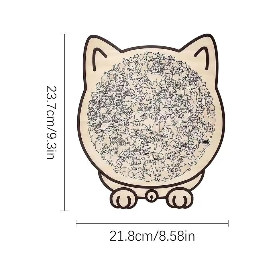 135 PC Cat-shaped Wooden Jigsaw Puzzle Unique Irregular Puzzle Pieces Game Birthday Xmas Gifts for Cat Lovers Home Decorations