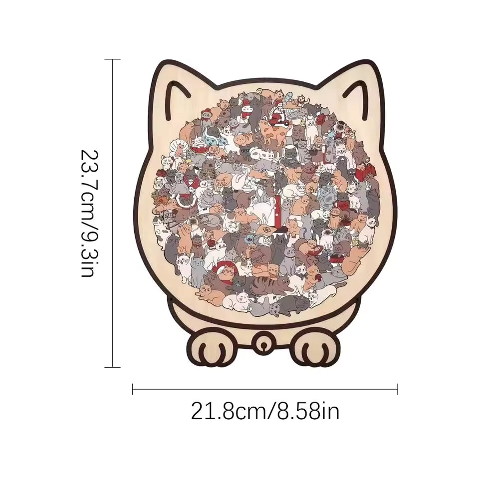 135 PC Cat-shaped Wooden Jigsaw Puzzle Unique Irregular Puzzle Pieces Game Birthday Xmas Gifts for Cat Lovers Home Decorations