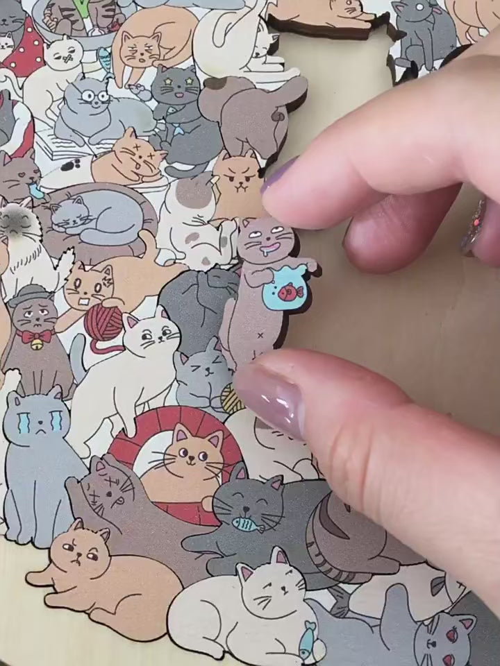 135 PC Cat-shaped Wooden Jigsaw Puzzle Unique Irregular Puzzle Pieces Game Birthday Xmas Gifts for Cat Lovers Home Decorations